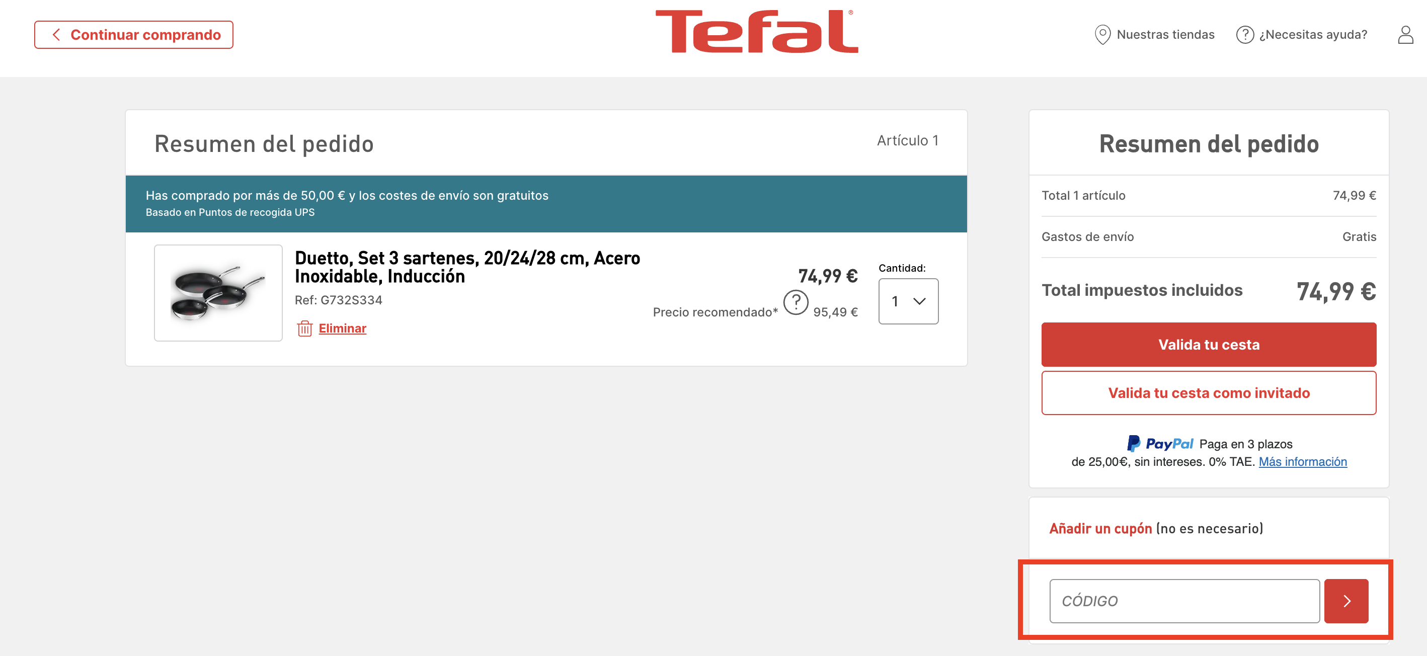 Tefal Códigos descuento